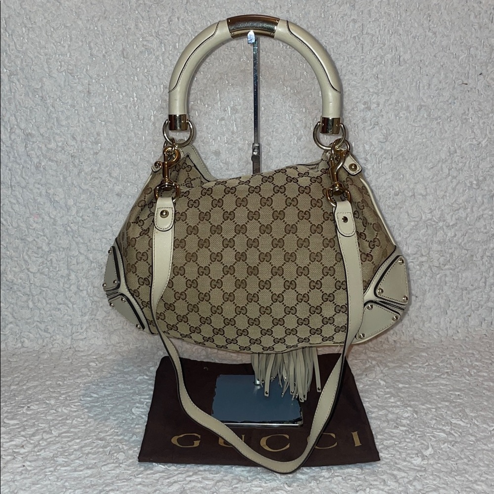 Gucci Indy Babouska Monogram Canvas & Leather Top Handle Tassel Hobo Bag - Picture 10 of 17
